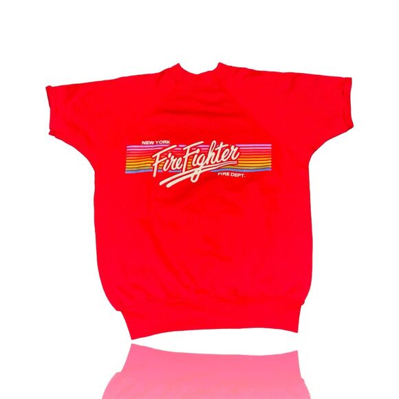 Velva Sheen Vintage NY Firefighter Sweatshirt Men's XL Red Pullover: Deadstock - Picture 1 of 3